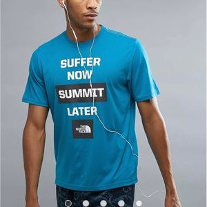The north Face graphic teal blue shirt